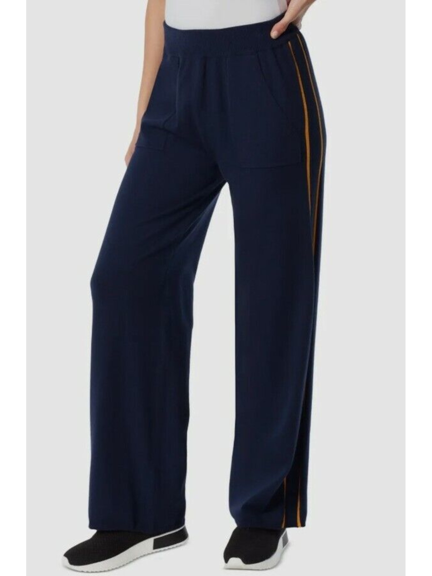 AK SPORT Womens Navy Pocketed Elastic Waist Wide-leg Pull-on High Waist Pants M